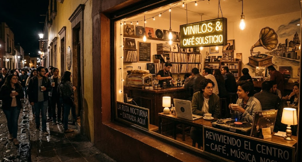 Entre café, vinilos y luces tenues: La ruta nocturna que está reviviendo el centro
